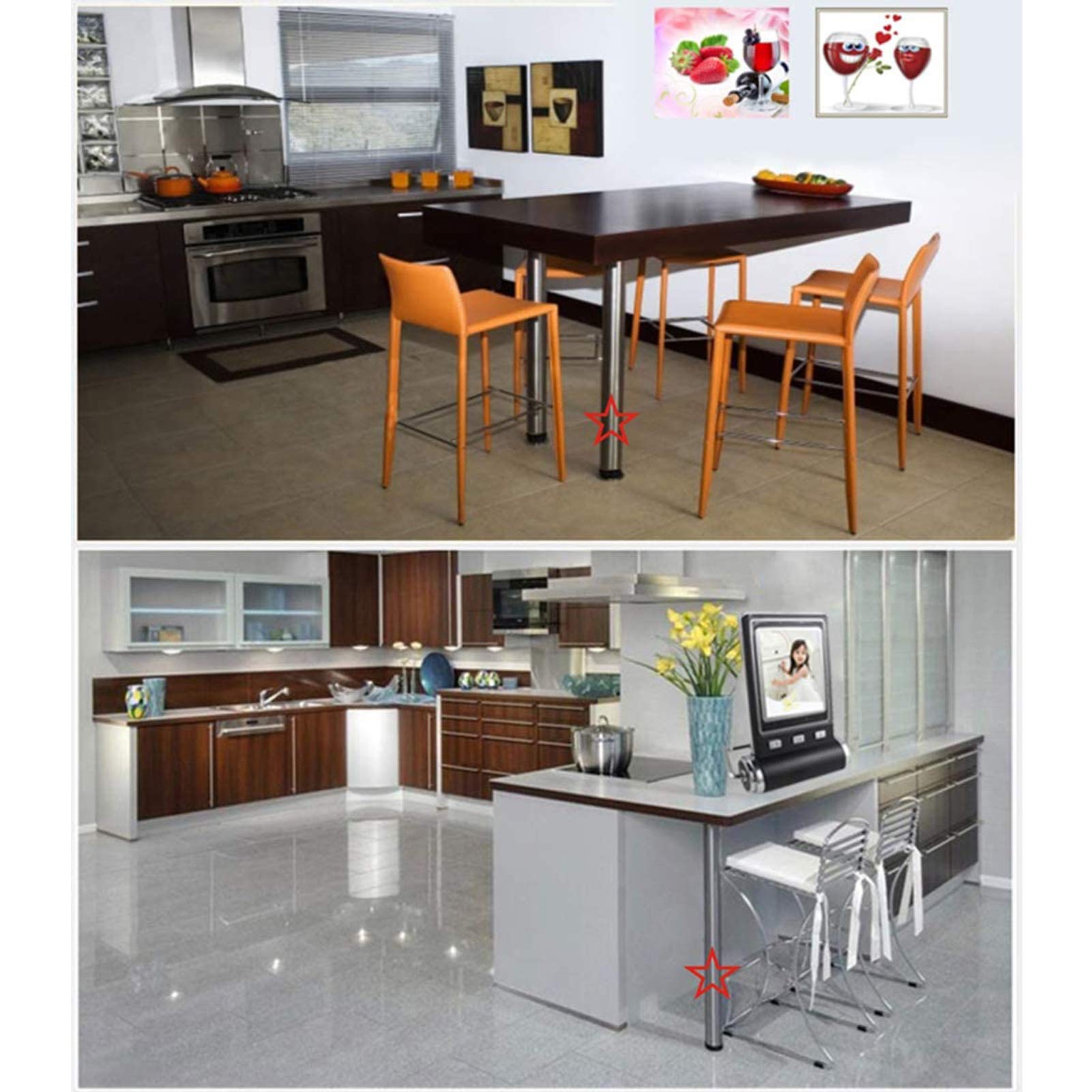 Kit de 4 Pies Redondo para Mesa,Patas de Mesa en Acero Inoxidable,Patas de Mueble de Cocina Regulables,Altura Regulable 0-15mm,Unidad/Desayunador Barra/Escritorio Piernas de Metal,Plata(90cm/35.4in)