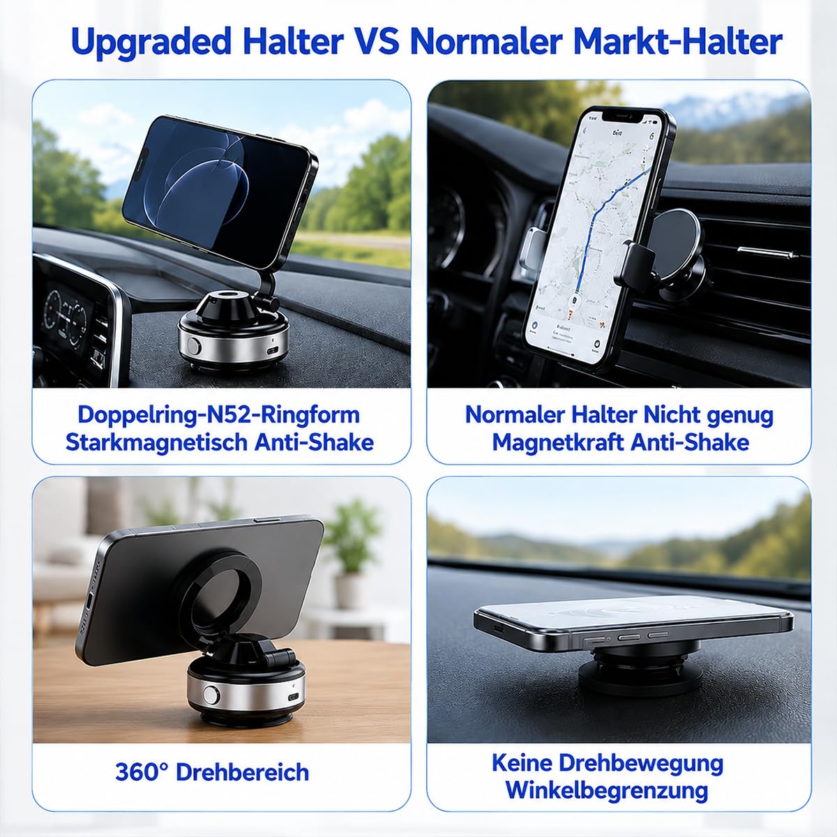 Snapmount Handy Halterung, 2026 Neu Snapmount Handy Halterung Elektrisch, Selbstansaugende Auto Handyhalterung, 360° Drehbar Und Platzsparend Faltbar, Universell, Anti - Rutsch (Schwarz+Silber)