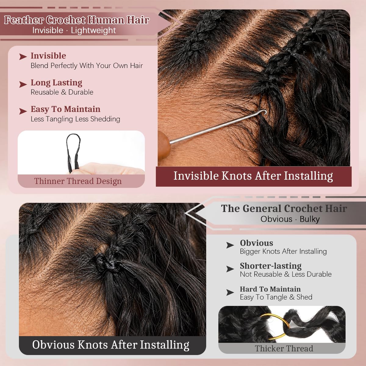 Burmese Curly Crochet Human Hair, 120g Knotless Pre-Separated Feather Bundles