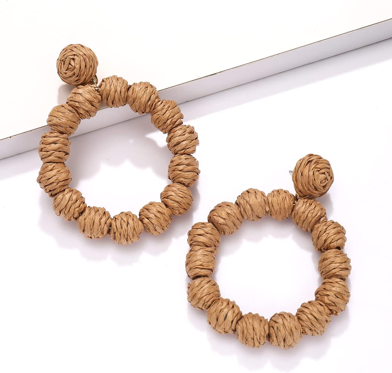Rattan Earrings Rattan Ball Hoop Dangle Earrings for Women Handmade Bohemia Earrings Braid Straw Wicker Raffia Earrings Summer Beach Accessory Gifts - Image 6