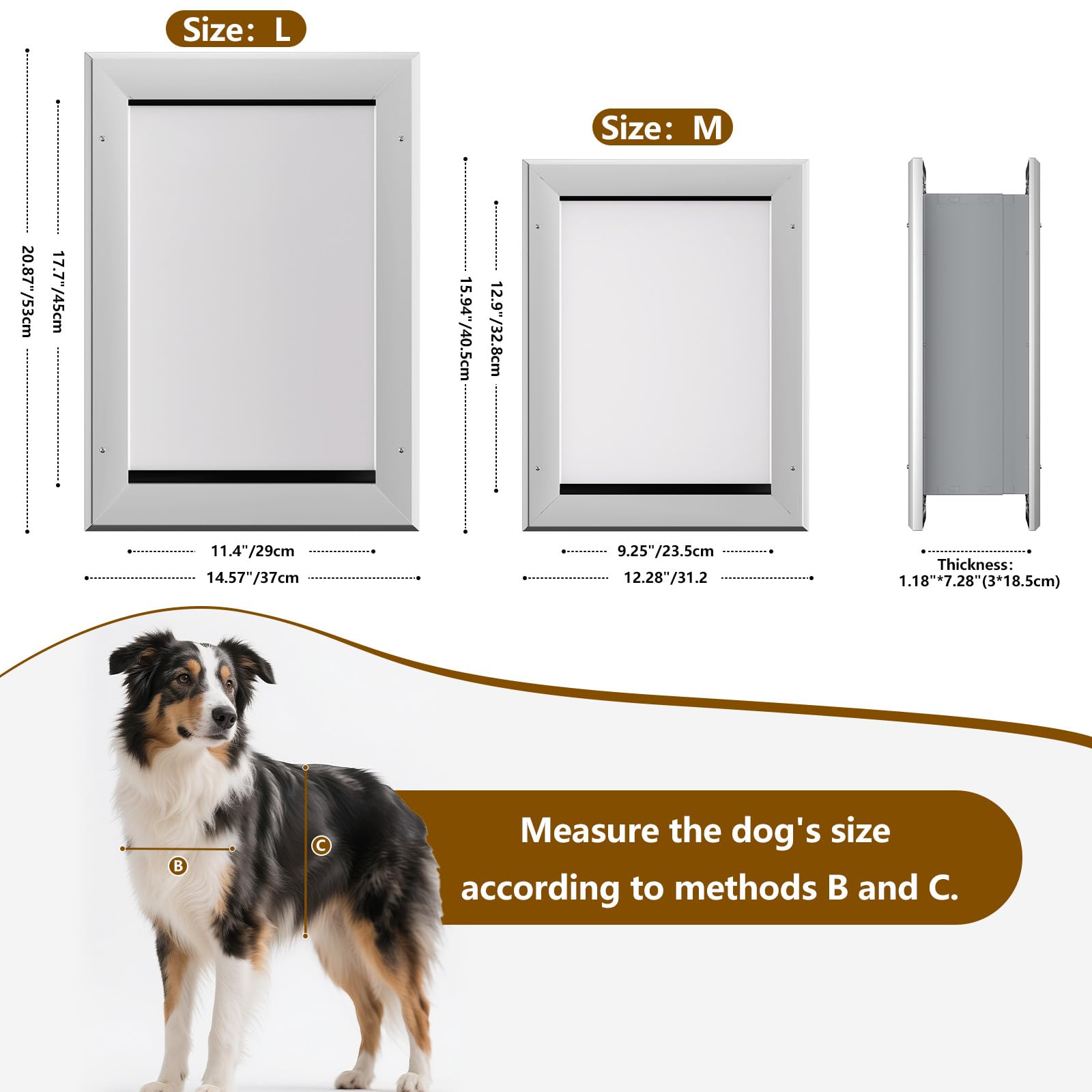 Ownpets Hundeklappe, Aluminium Haustiertür, L, luminium Anti-Rost Teleskop-Hundeklappe für kleine bis große Hunde, verschließbare Doppelflügel mit FDA-Silikon, geeignet für Wandstärken von 3–18,5 cm