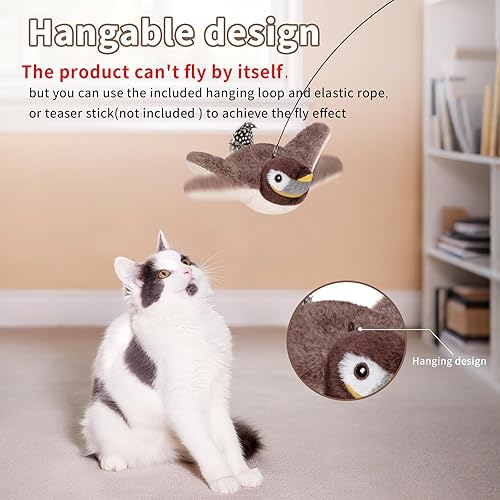 Miniatura 4 de Juguete recargable para gatos con 8 resortes y 10 bolsas de hierba gatera, juguetes interactivos para gatos con tweet y alas, juguete de gorrión