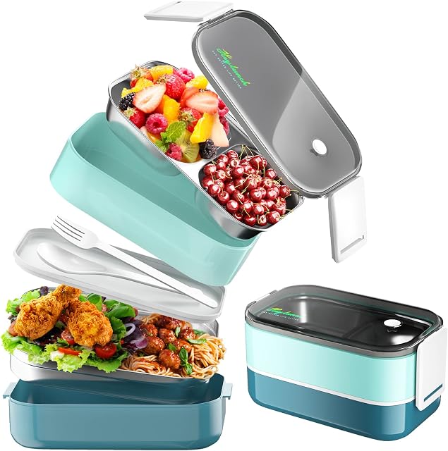 Lunch Box, Stainless Steel Sandwich Box with Compartments Bento Boxes for Adults/Children, The Food Storage Container with Divider is Leak-Proof for Work, School and Outdoor Picnic.