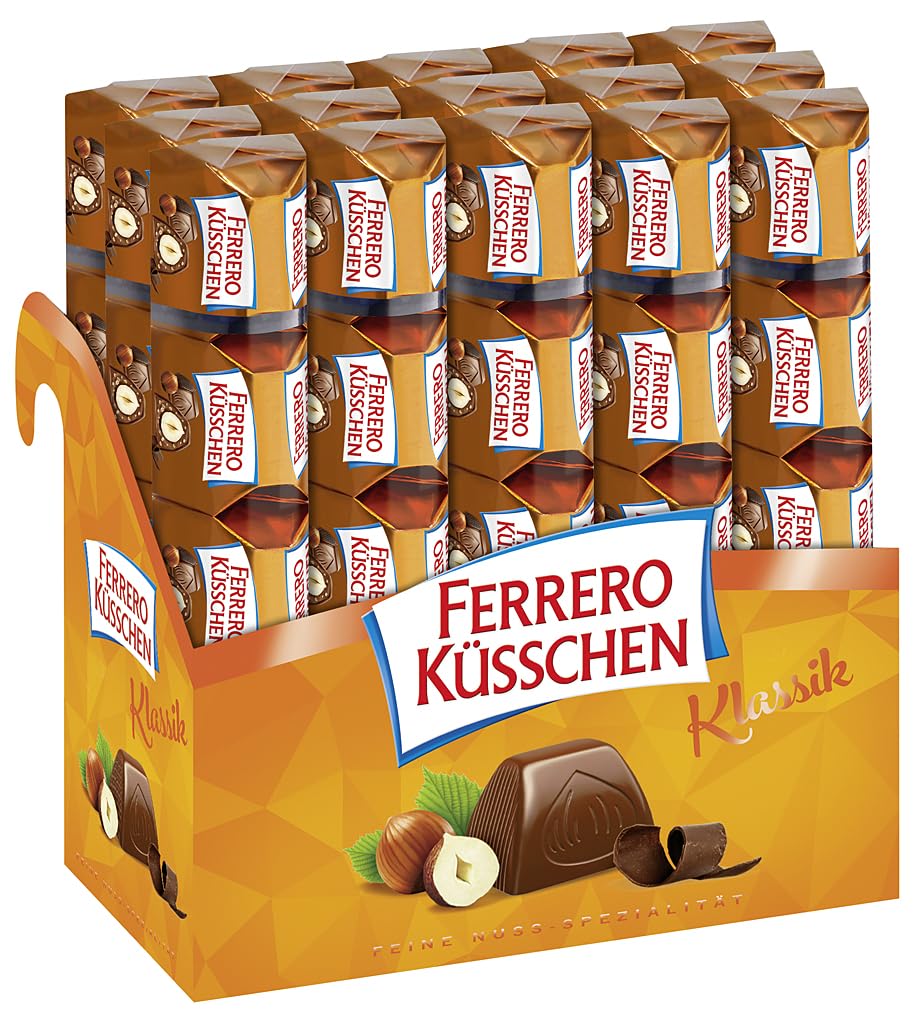 Ferrero Küsschen Klassik – Knackig geröstete Haselnuss umhüllt von feiner Schokolade – Pralinen zu Ostern – Ostergeschenk – 15 Packungen à 5 Einzelpralinen
