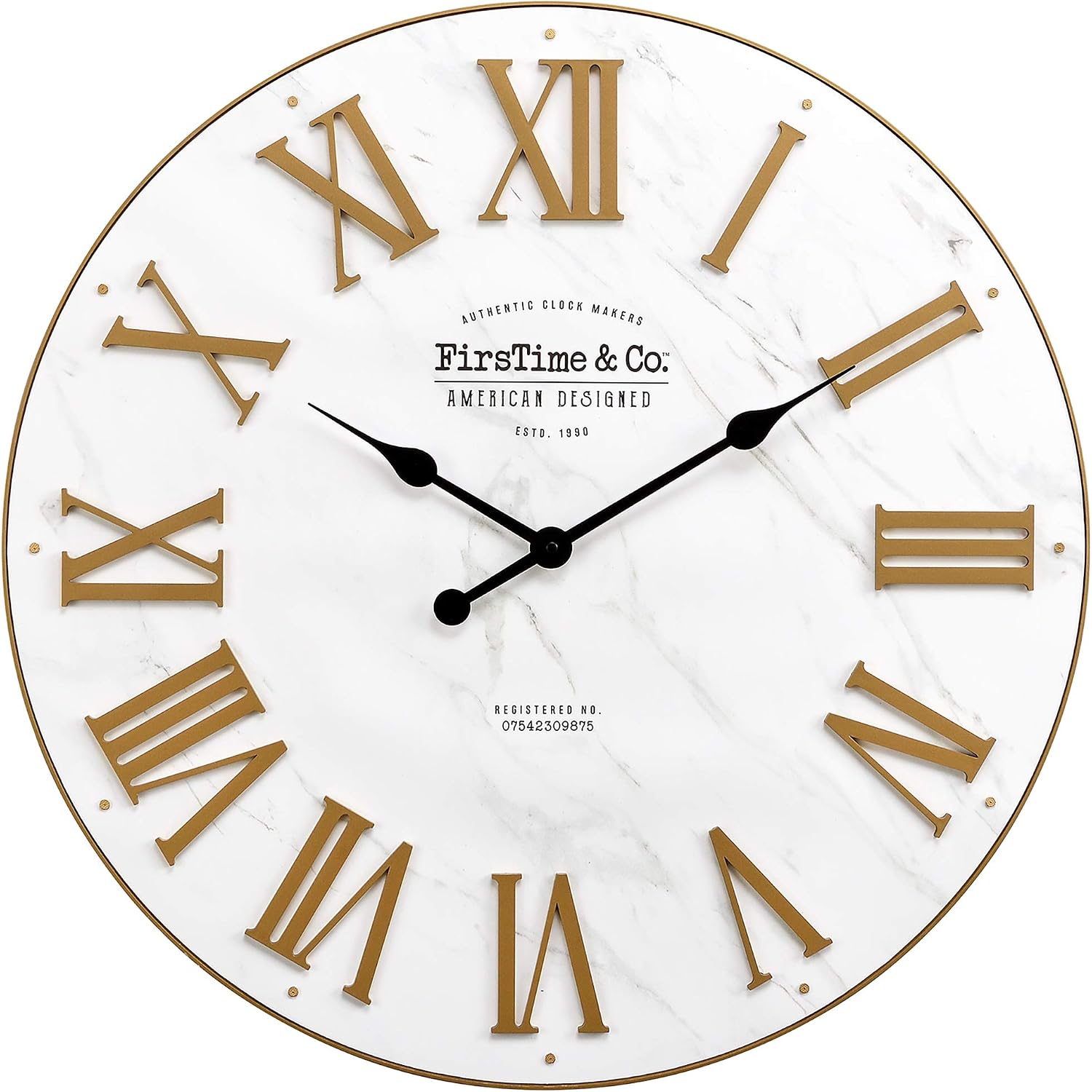 FirsTime & Co. Gold and White Emmett Marbleized Wall Clock, Large Vintage Decor for Living Room, Home Office, Round, Plastic, Modern, 27 inches