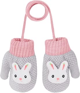 Toddler Winter Warm Knitted Gloves Cute Rabbit Fleece Lined Mittens Thermal Full Finger Magic Snow Ski Gloves for 1-3Yrs