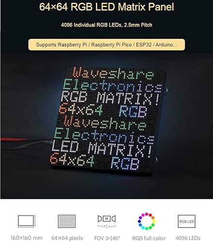 Miniatura 9 de Panel flexible de matriz LED RGB a todo color de 64 x 64, 4096 LED RGB, paso de 0.118 in, diseño encadenable de brillo ajustable, texto de