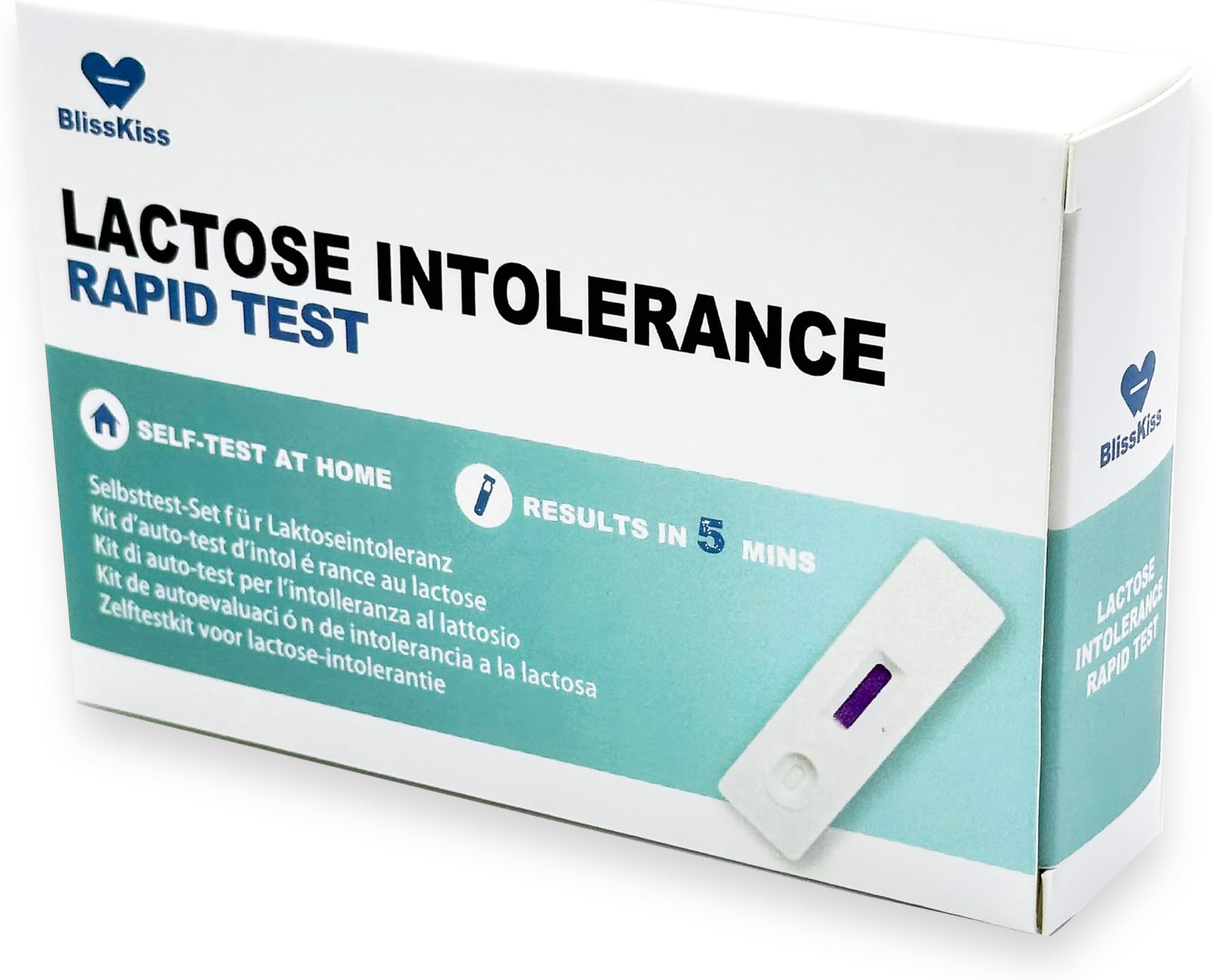 BlissKiss Lactose Intolerance Test Kit - Quick, Accurate Home Self-Test Kit for Infants & Adults, Includes Multi-Language Instructions, 5-Min Results, Easy 4-Step Process