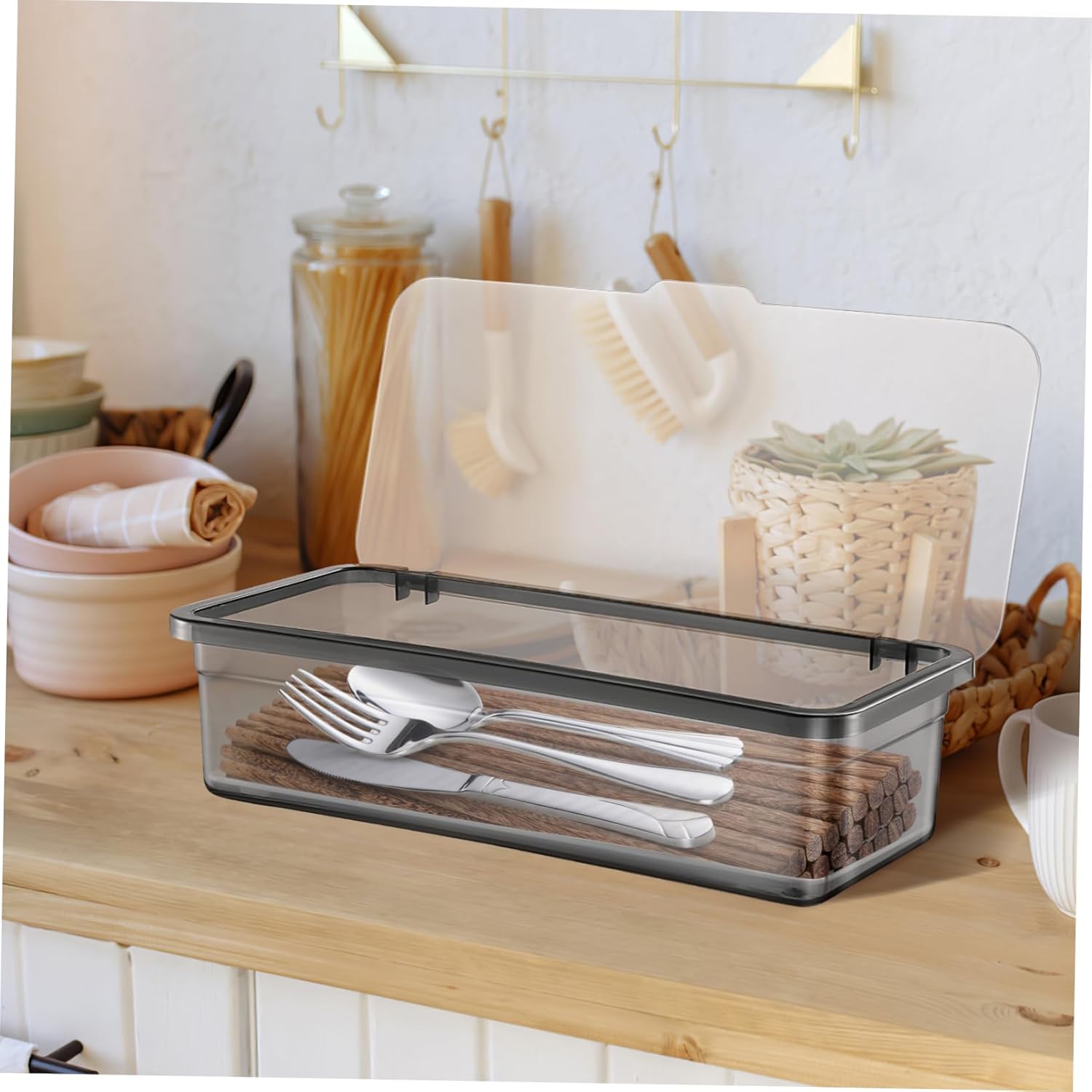 3PCS Silverware Storage Boxes Flatware Drawer Organizer with Lid Kitchen Cutlery Trays with Lid Utensil Storage Containers Tableware Storage Organizer