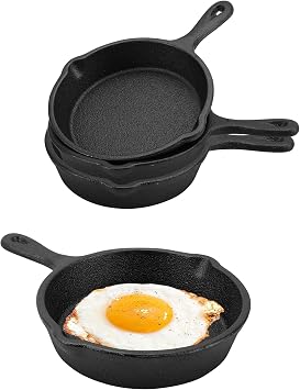 3 Pack 4 inch Mini Cast Iron Skillet Pan for Frying