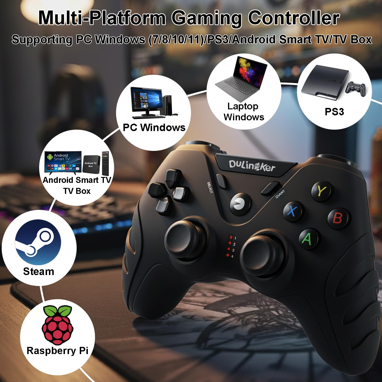 DuLingKer PC Controller Wireless, PS3 Controller PC Gamepad mit Hall Effect Joystick und Dual Vibration, 2,4G Wireless Gaming Controllers für PC Windows, Laptop, PS3, Android TV, Steam, Raspberry Pi