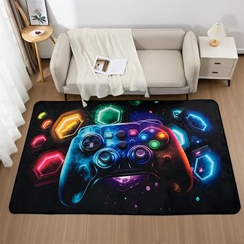 NTBED Galaxy Game Console Area Rug for Bedroom Sofa Playroom Gaming Geometric Bedside Rugs Gamer Decorative Floor Mat Carpet 3x5 Feet, Black