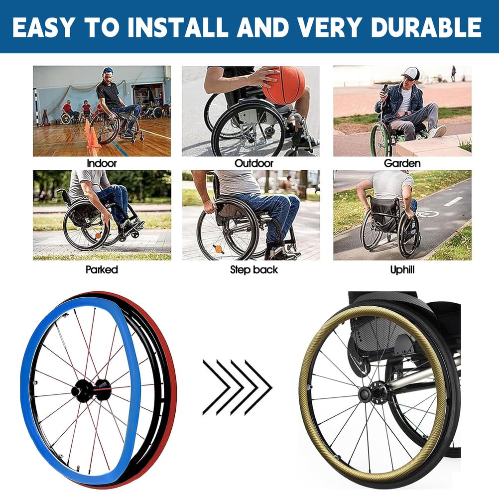 1 Paio Copricerchi per Sedia A Rotelle, Copertura Antiscivolo per Spinta Manuale della Sedia A Rotelle, Copriruota Posteriore per Carrozzina, Antiscivolo e Resistente all'Usura,Argento,24inch