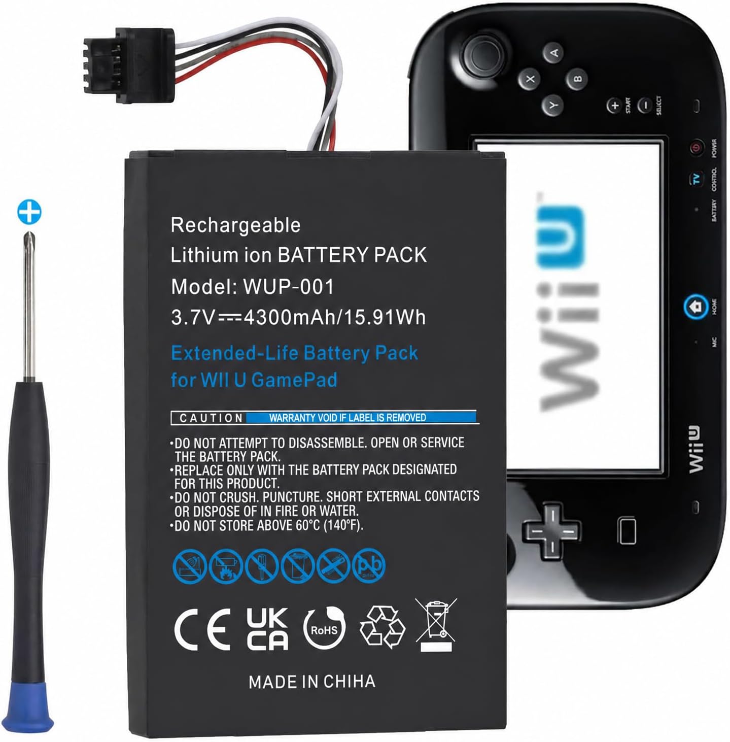 Pickle Power Wii U Gamepad Battery, 4300mAh Wii U Battery Replacement for Nintendo Wii U Gamepad WUP-010 WUP-012