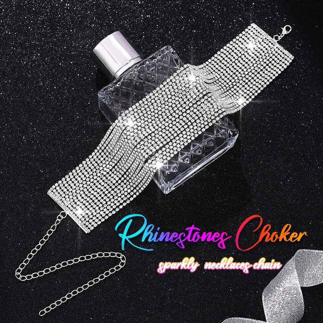 Aukmla Rhinestone Choker Necklace Silver Diamond Necklaces Chain for Women - Image 3