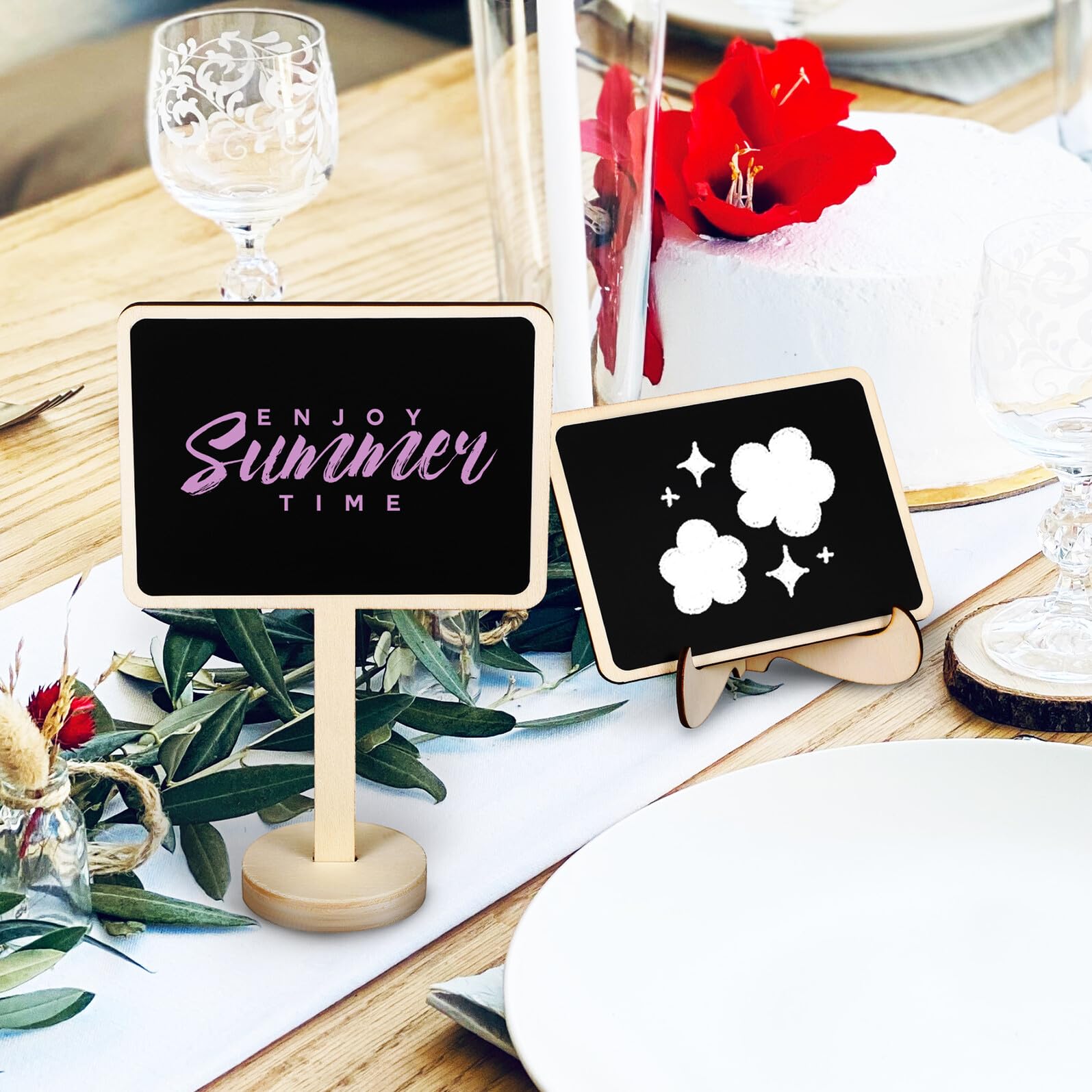 Mini Holz kreidetafeln mit Ständer Kleine Tafeln für Tischbeschriftung Food Chalkboard Signs zum Beschriften von Speisen Abwischbar Stabil und Leicht für Hochzeit Zufällige Farbe