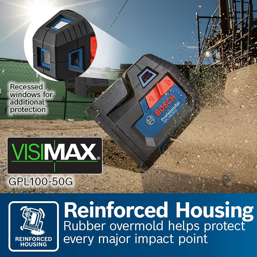 Bosch GPL100-50G 125ft Green 5-Point Self-Leveling Laser with VisiMax Technology and Integrated 360° MultiPurpose Mount - - 