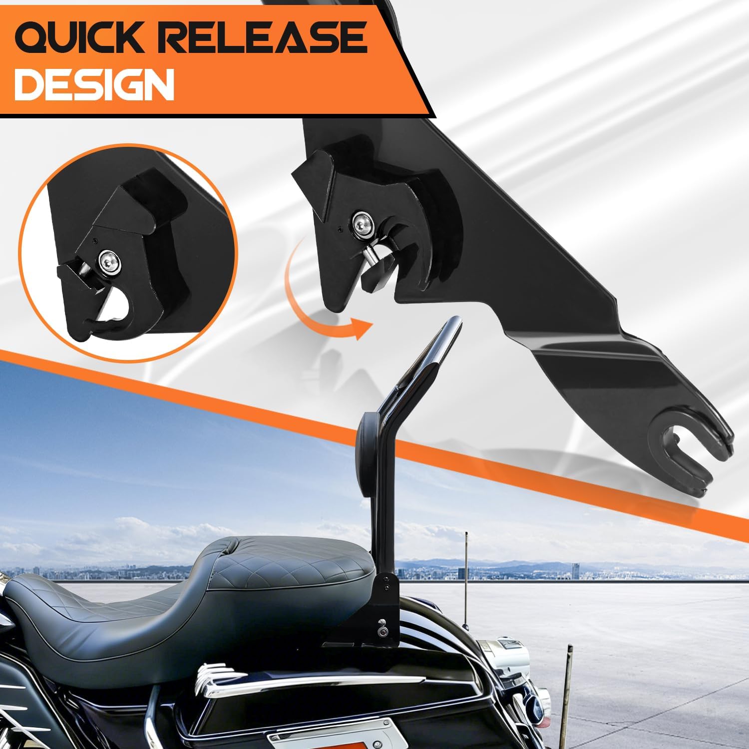 AUFER Motorcyle Rear Passenger Backrest Sissy Bar With Back Rest Pad Compatible With For Harley Touring Road King Electra Glide Street Glide Road Glide FLHR FLHX FLHT FLTR 2009-2025 Sissy Bar