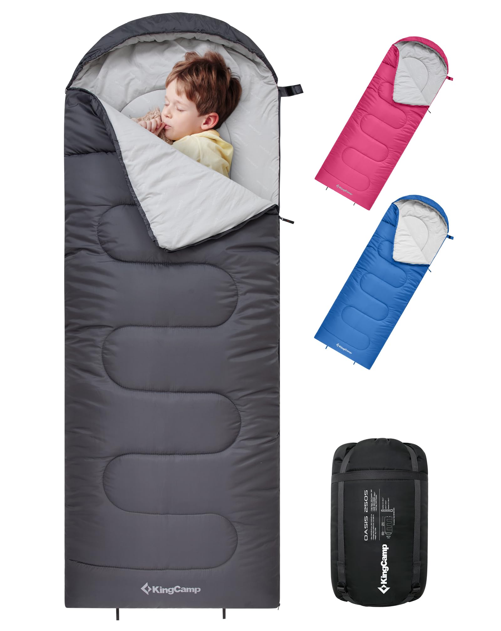 KingCamp Saco de Dormir Oasis 3-4 Estaciones Impermeable y Ligero para Camping (Niños y Adultos) - Conectable Izquierda/Derecha para Saco Doble, Ideal para Viajes y Actividades al Aire Libre