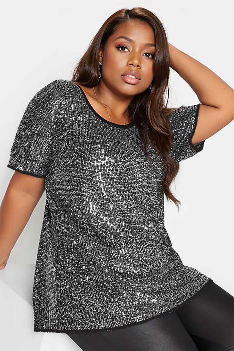 TIYOMI Plus Size Sequin Tops for Women Crewneck Party Tops Sparkly Slimming Tunics XL-5XL - Image 2