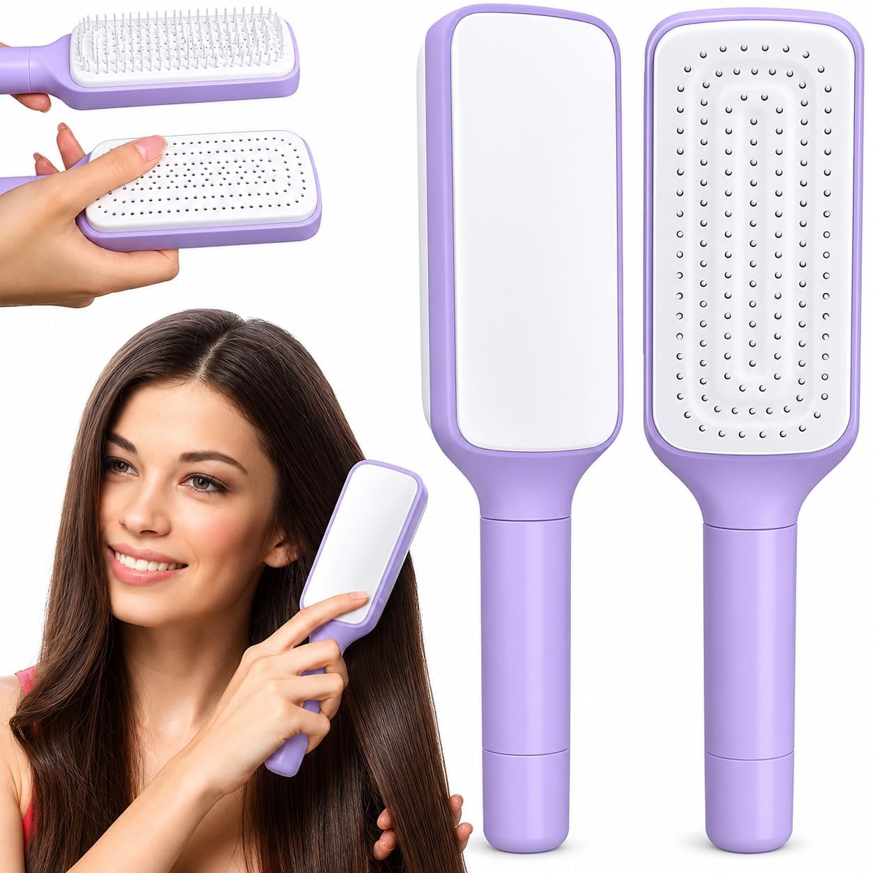 Self-Cleaning Hair Comb for Women & Men, 4-in-1 Professional Detangling Hair brush, Rotary Telescopic Easy-Clean Design for All Hair Types and Wigs Anti-Static Scalp Massage Comb & Brush-picture-26