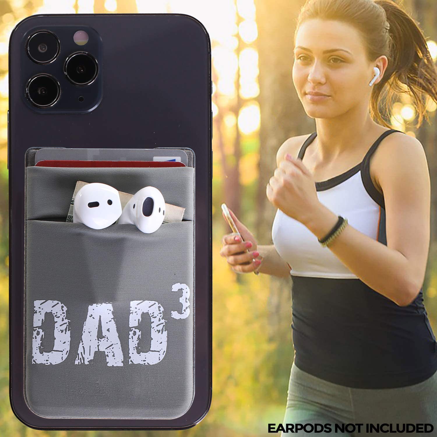 CA+ [Two] Stretch Card Sleeves Stick On Wallet for Cell Phone Card Holder Adhesive Sticker ID Credit Card Holder for Back of Phone (Darkgrey + Dad)