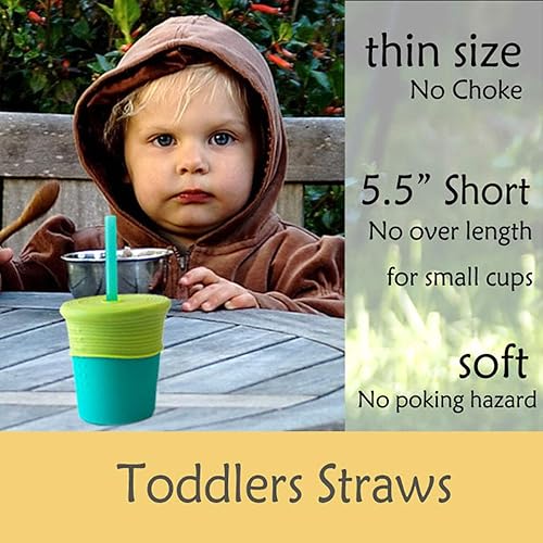 Miniatura 4 de Mini prueba de pellizco corto pasada 5.5 pulgadas, repuesto reutilizable para niños y niños y bebés, pajitas pequeñas de silicona para los primeros