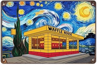 Waffle House Starry Night Tin Sign Vintage Waffle Theme Metal Sign Print Aesthetic for Garden Yard Bar Porch Home Bedroom Kitchen Wall Decor Gift 8 X 12 in