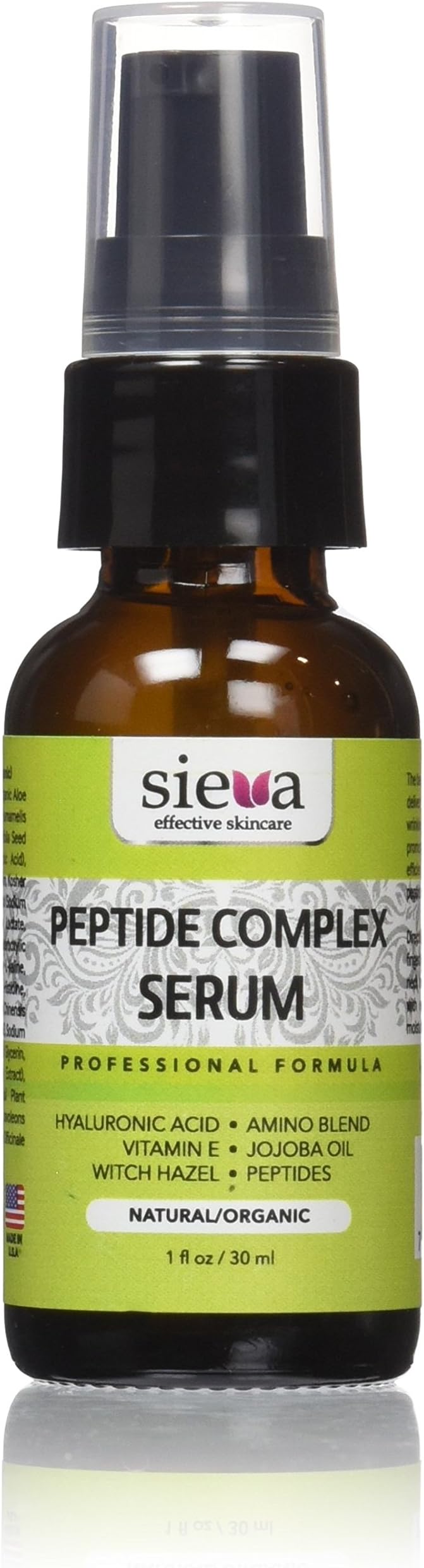 Sieva Skincare Peptide Complex Serum with Hyaluronic Acid, Anti-Aging Skincare Serum for Face that Reduces Wrinkles, Promotes Elasticity, Evens Skin Tone & Nourishes
