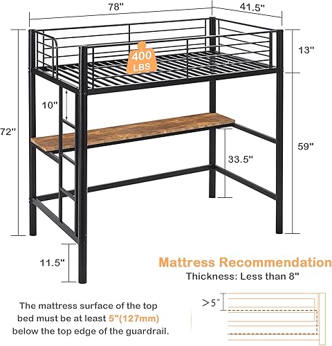 Miniatura 10 de VECELO Litera de metal individual sobre individual, literas industriales con escalera y barandilla de longitud completa, sin ruido, no necesita