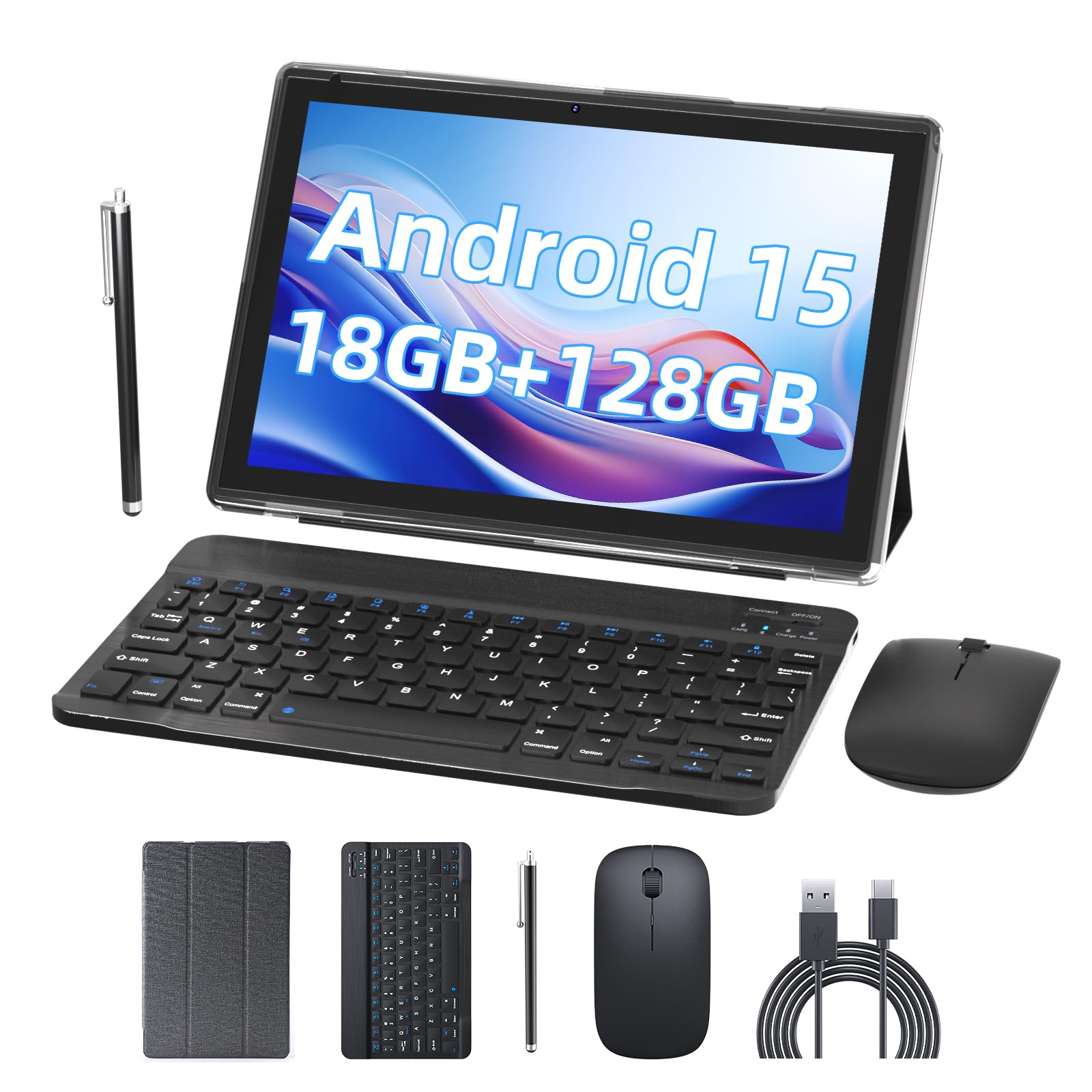 Android 15.0 Tablet 10 Inch 18GB RAM+128GB ROM + 2TB Expandable Tab Set with Keyboard/Case/Mouse/Pencil, 2.0GHz Quad-Core Processor, HD IPS Display-image-31