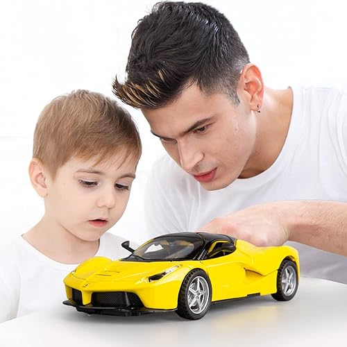 Miniatura 6 de BDTCTK Compatible con el modelo de automóvil Ferrari 132 con sonido y luz para niños y niñas, juguete para puerta de cuerpo de metal, color amarillo