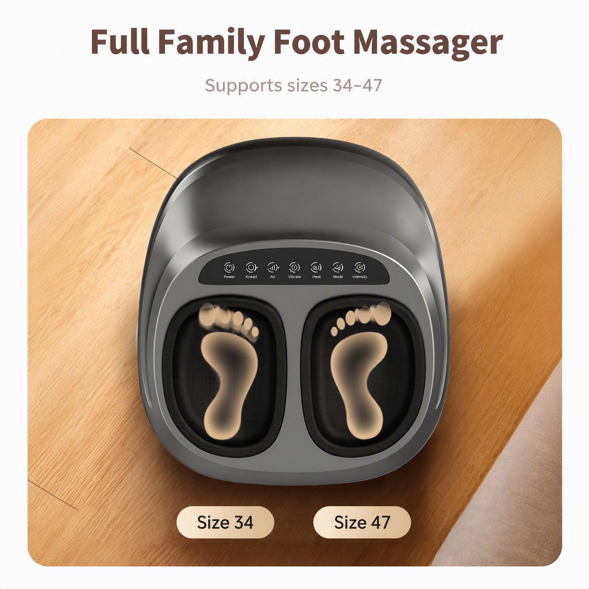 Masser Pieds Electrique Chauffant Shiatsu Massage Profond Gris Fonce Black