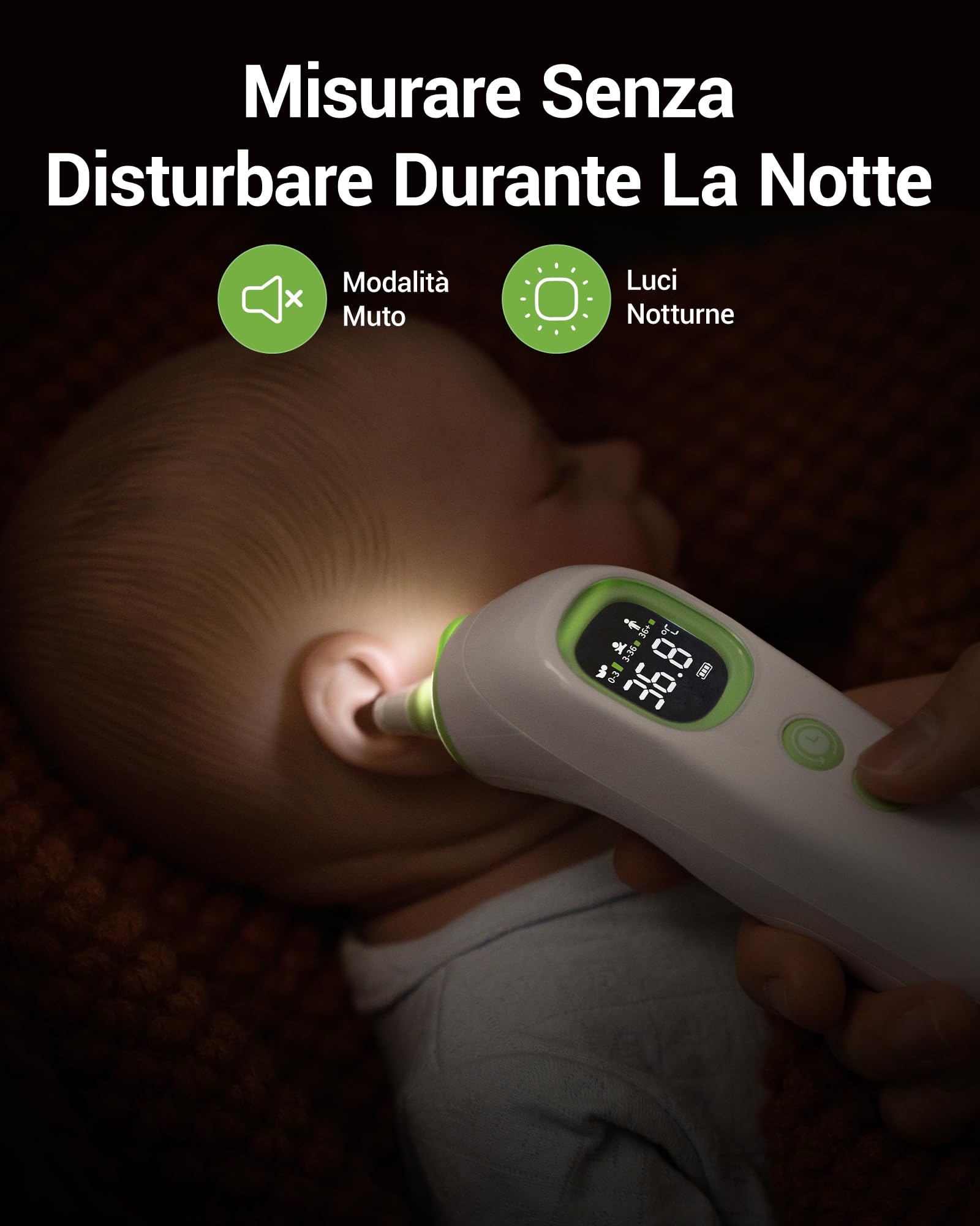 Termometro auricolare, termometri per orecchie per neonati, bambini e adulti, tecnologia Age Grouping, Sonde di preriscaldamento, con luce notturna, 21 coprisonde usa e getta