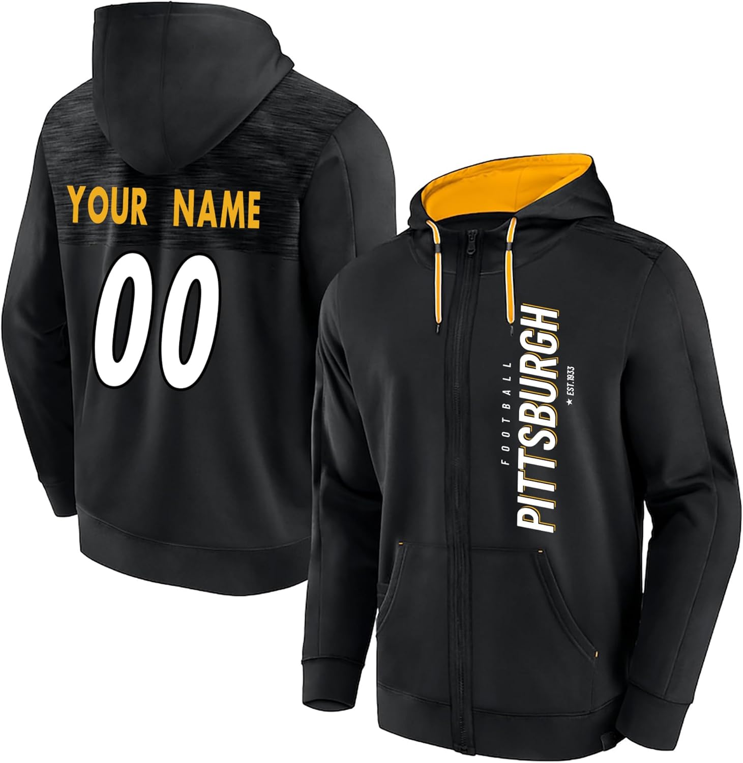 Custom Men's Hoodie Full-Zip Football City Fans Gifts for Men Women Youth Name & Number Fleece-Lined Hooded Sweatshirt