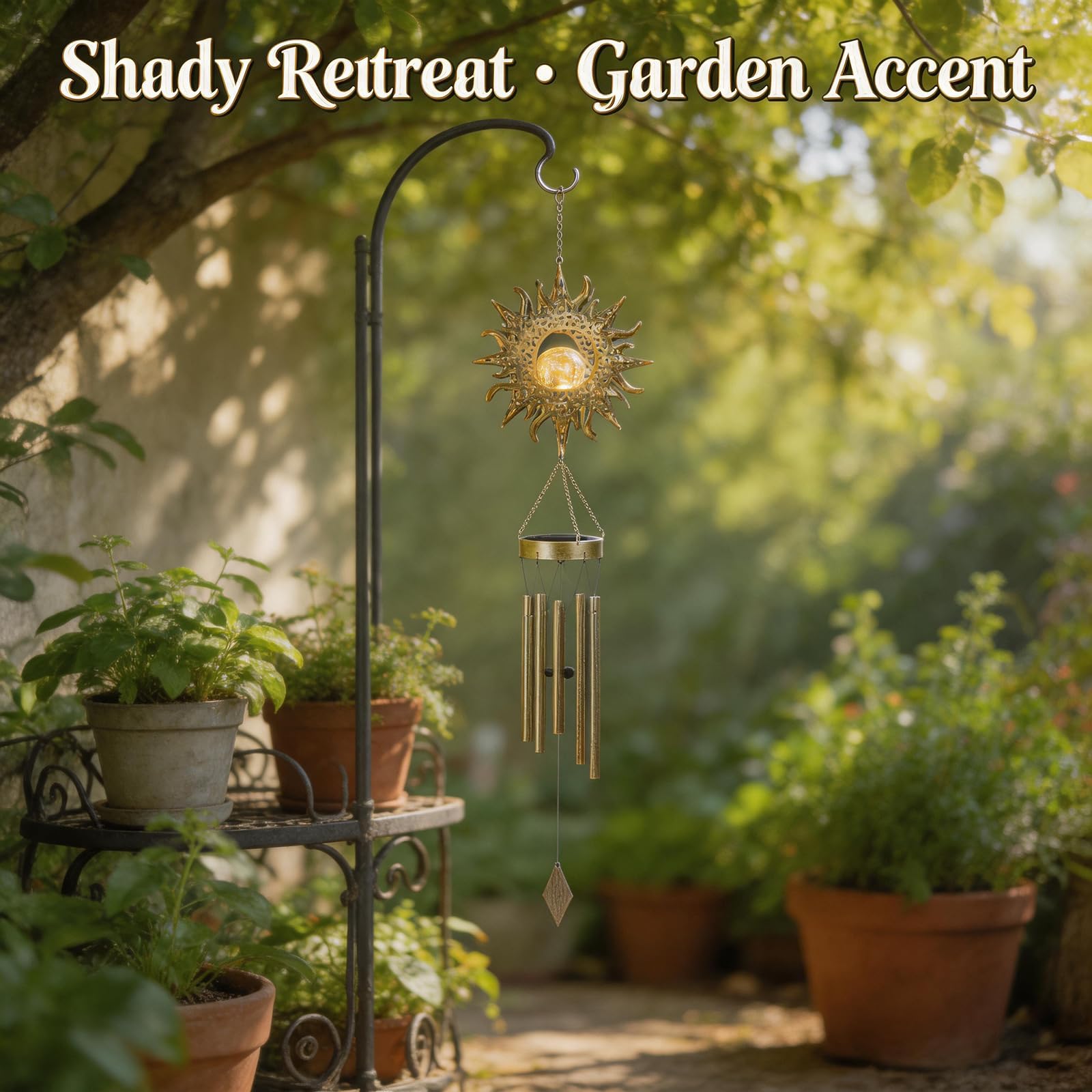 Campanello a vento solare con sfera in vetro craquelé, per esterni, a energia solare, per patio, giardino, balcone, decorazione perfetta per proprietari di case e appassionati di giardino