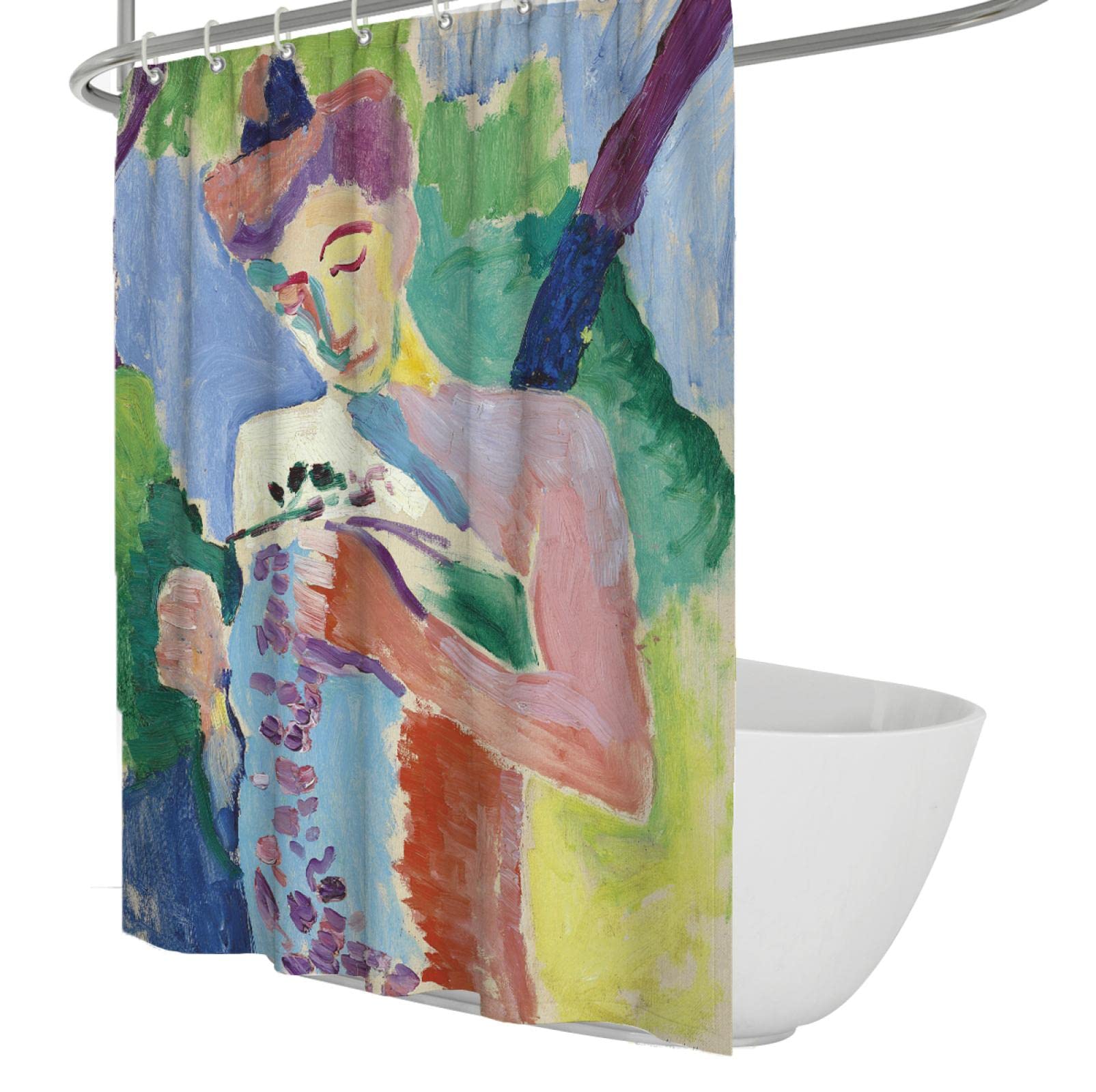 DINGSION Extra Long Henri Matisse Shower Curtain and Liner Set Famous Painting Branch of Flowers Shower Room Curtains Waterproof with Hook W100xL180cm