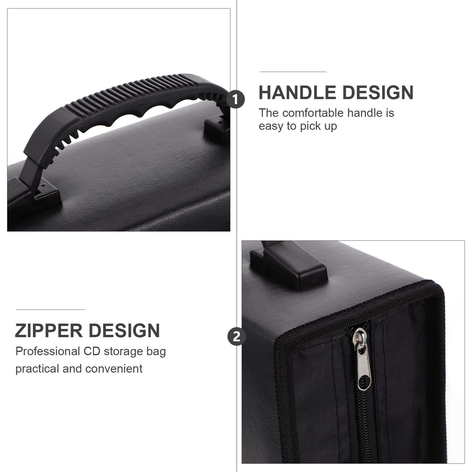 IMIKEYA Custodia per CD da 128 unità, borsa organizer portatile in similpelle nera, chiusura lampo, per viaggi, auto e archiviazione domestica
