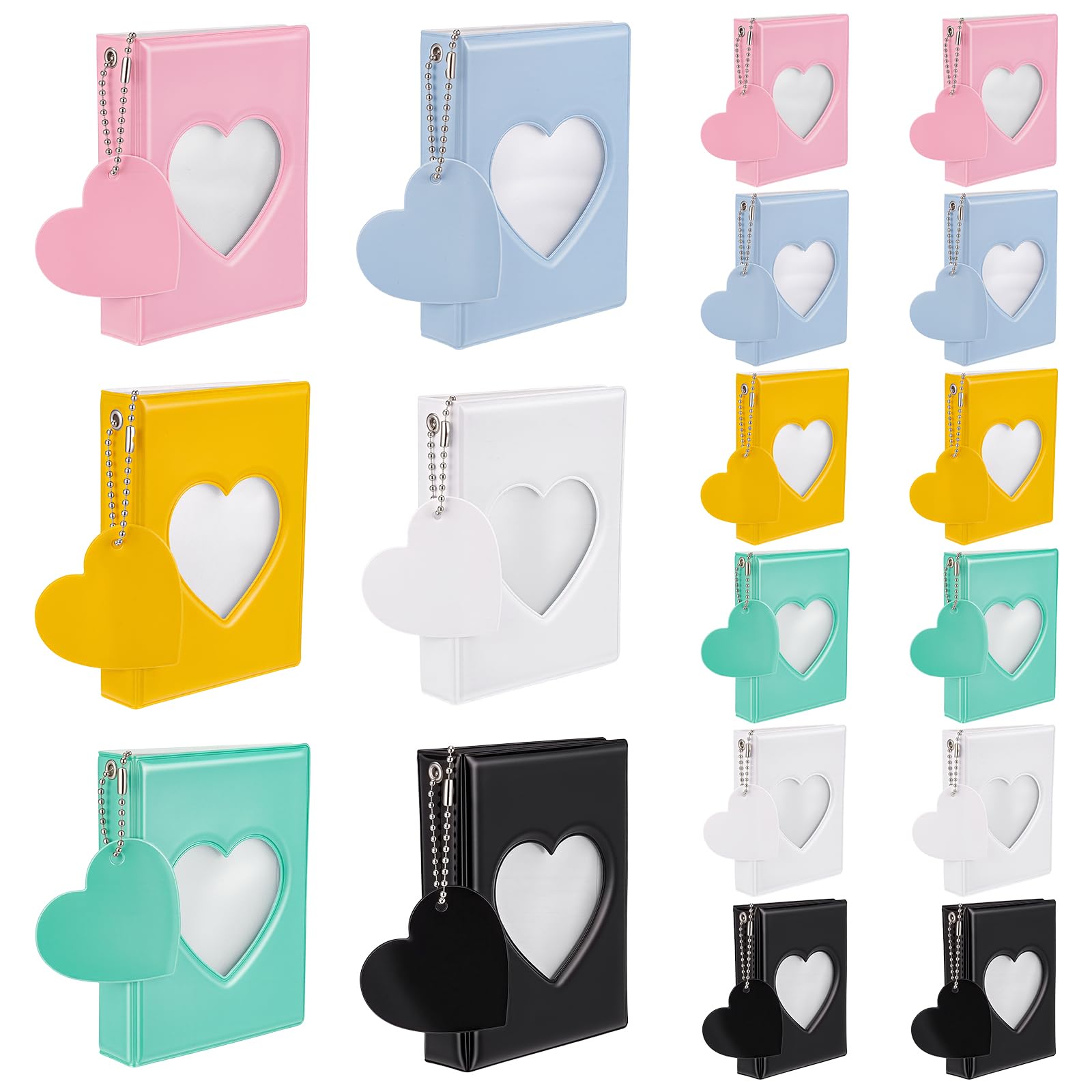 18 mini album fotografico 8,45 cm album fotografico in miniatura (taglia 2) con ciondolo a forma di cuore traforato, raccoglitore di foto a cuore Hollow per collezione 32 tasche 6 colori
