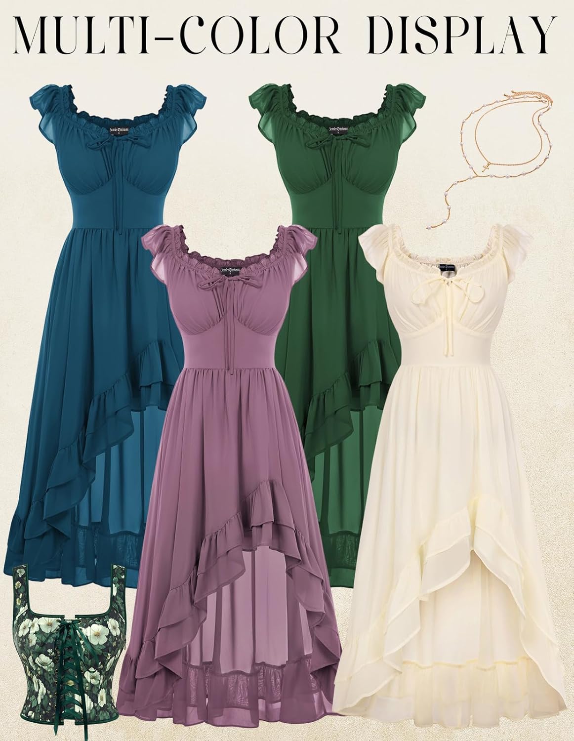 SCARLET DARKNESS Renaissance Corset Dress for Women Off Shoulder Flowy Sundress Wedding Guest Chiffon Dresses - Image 7