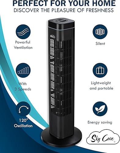 Miniatura 2 de Sky Care - Ventilador de torre para dormitorio, velocidad de 24 piess, ventilador oscilante de 120 con 3 velocidades, 56 db, ventilador de pie,