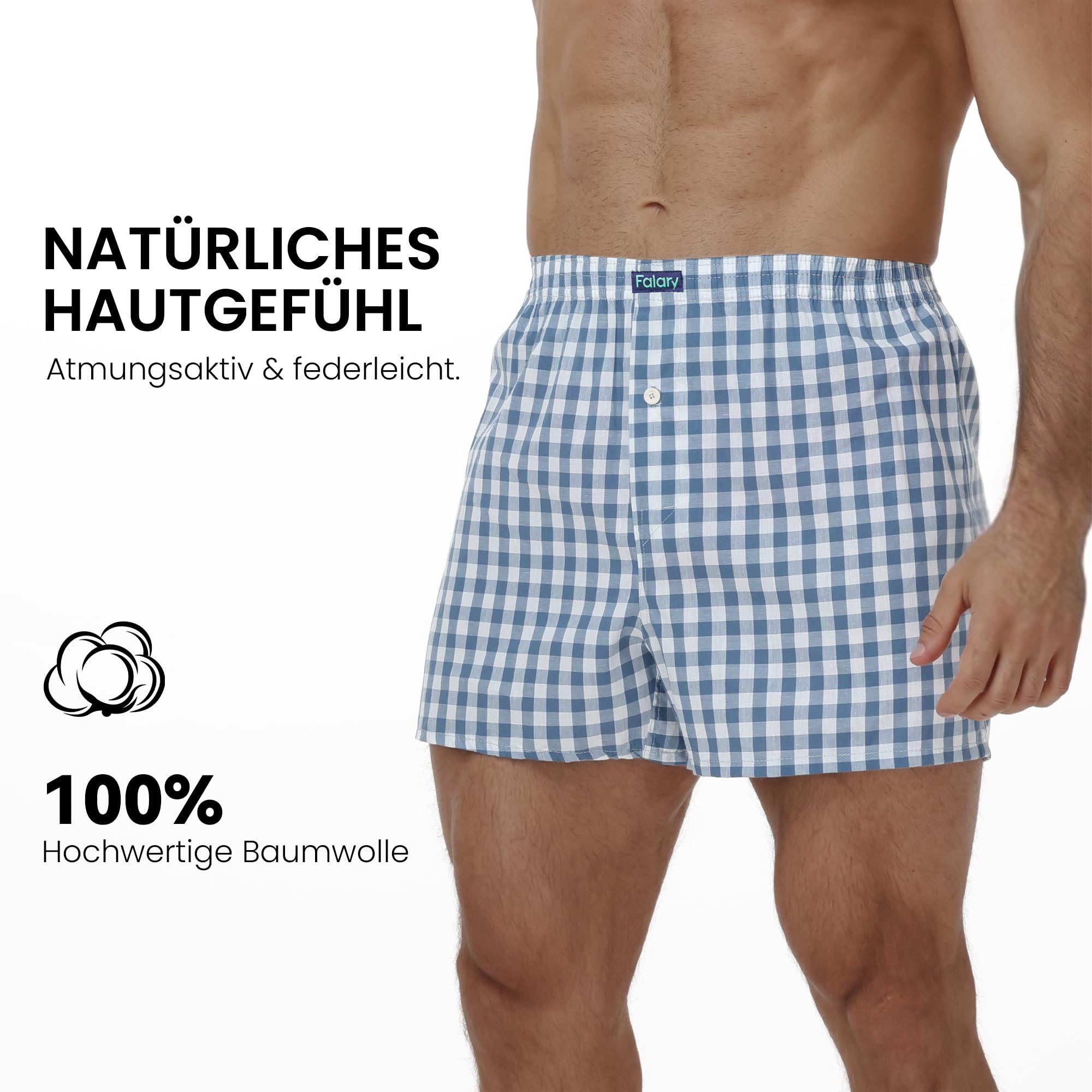 FALARY American Boxershorts Herren 6/12er Pack aus 100% Baumwolle | Lockere Unterwäsche Herren, Webstoff Unterhosen für Männer, Klassisch, Weit, Bequem (Gr.S-3XL)