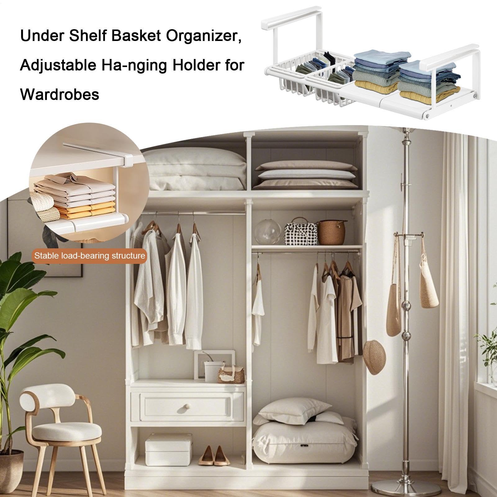 Cesta para Debajo del Armario, Soporte retráctil para Debajo del Escritorio, para Armario, despensa, lavandería, Estudio, Cocina, Dormitorio