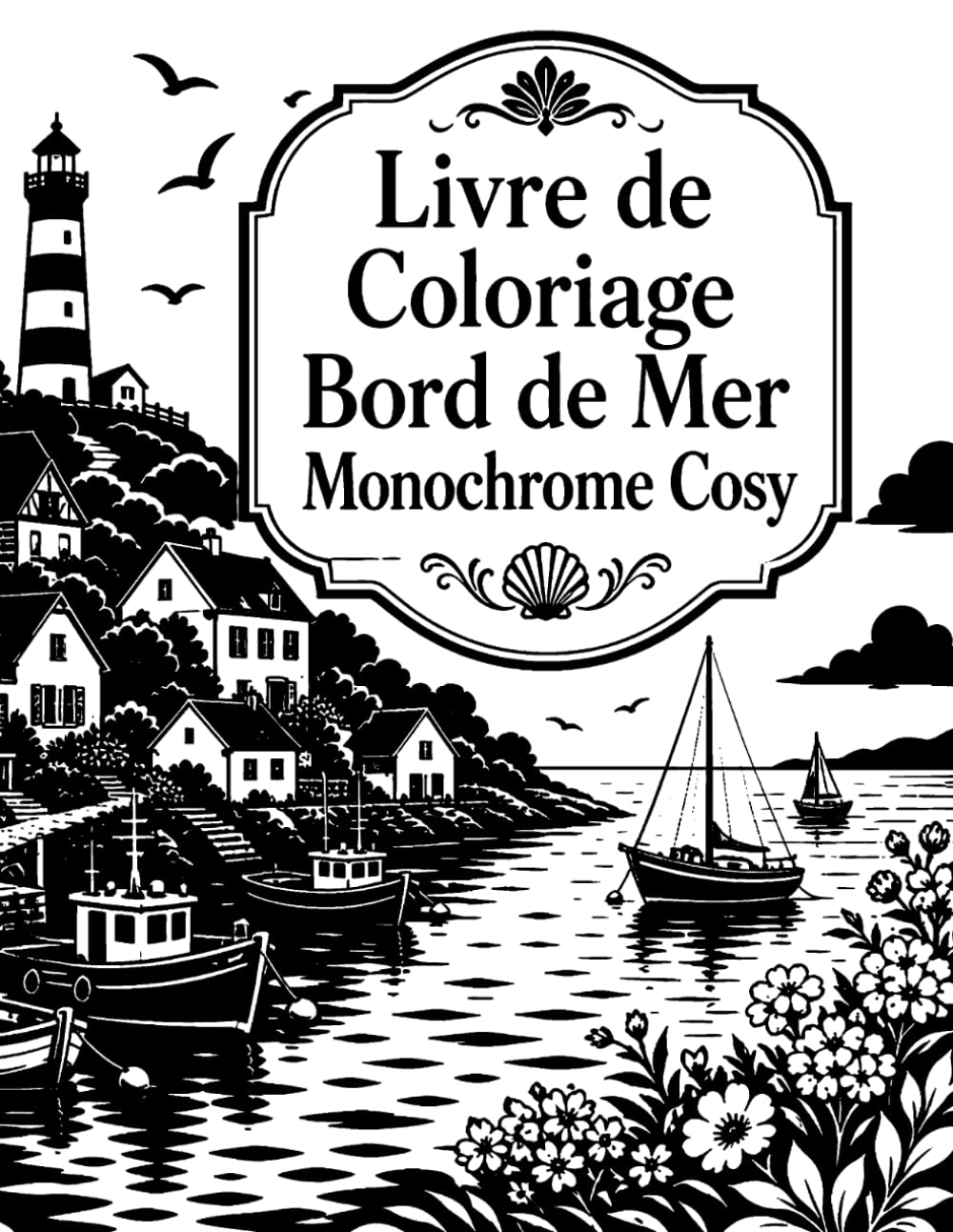 Livre de Coloriage Bord de Mer Monochrome Cosy: Scènes du littoral faciles à compléter pour adultes, débutants et amateurs de loisirs apaisants