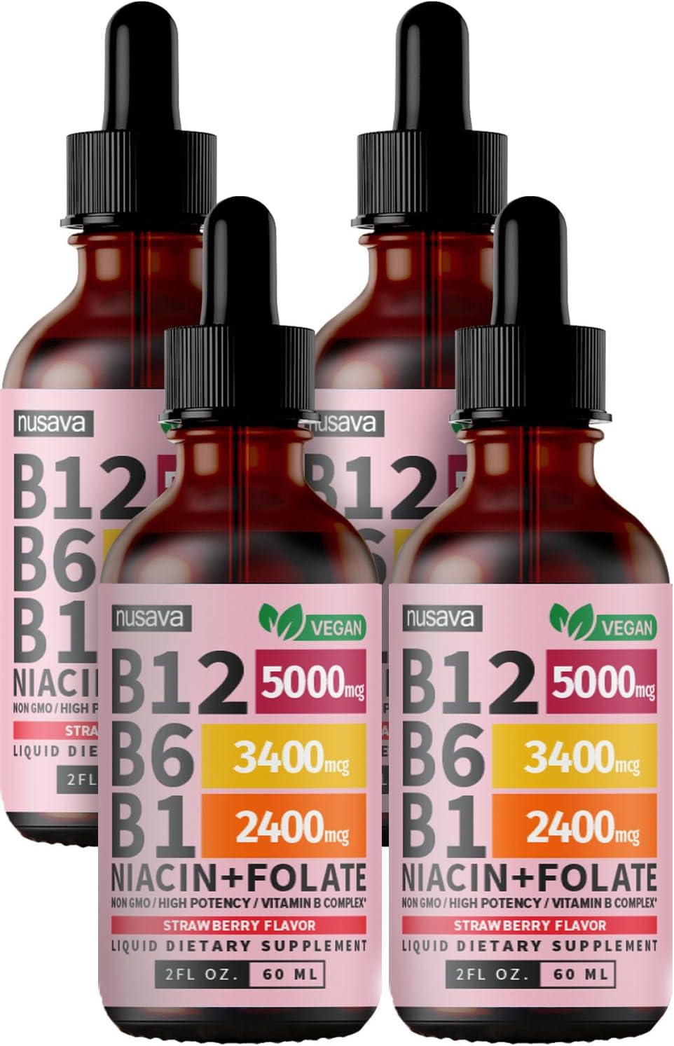 (4 Pack) Vitamin B12 and B6 Liquid Drops - B12 5000mcg, B Complex