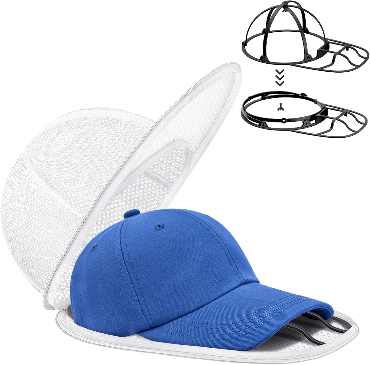 Hat Washer Cage for Baseball Caps, Collapsible Cap Washing Cage – Hat Cleaner for Washing Machine & Dishwasher – Ball Cap Cleaner, Shaper Protector Holder with Rack Frame for Laundry White