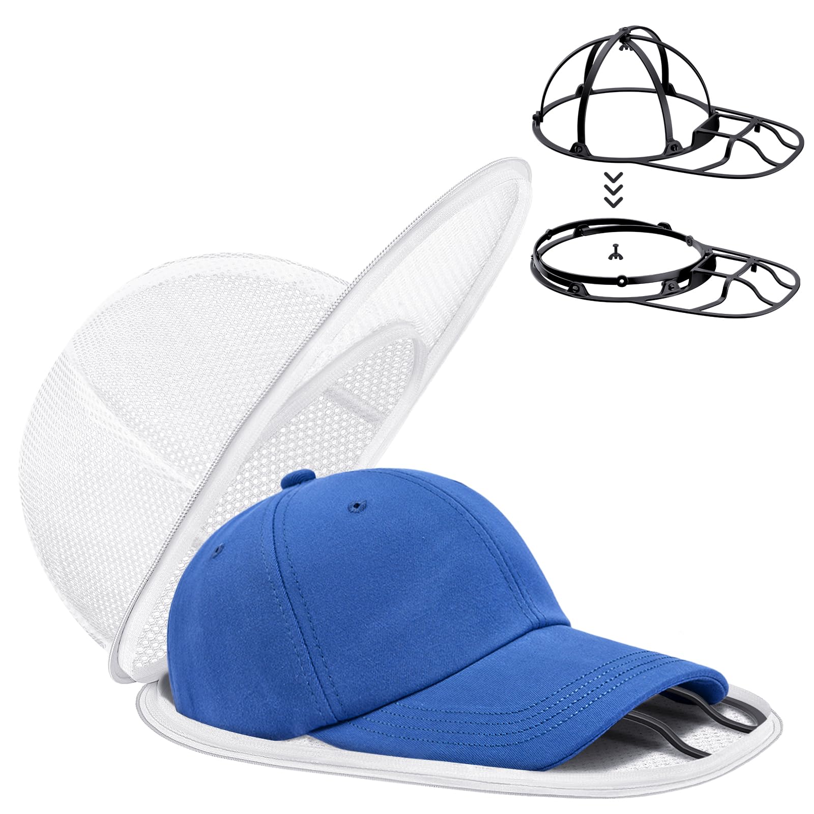 Lavaggio Cappello da Baseball, Richiudibile Rondella per Cappelli - Pulitore per Cappellio per Lavatrice e Lavastoviglie, Supporto Protettore e Modellatore per Cappelli Baseball con Rack per Lavaggio
