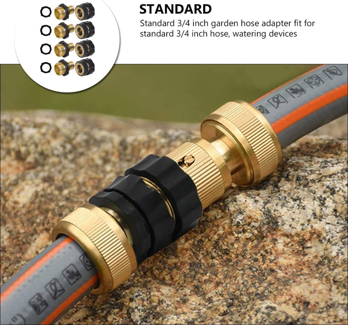 Adaptador 4 Set Adattatore per Tubo da Giardino, Connettore per Tubo dell'Acqua in Ottone da 3/4 Pollici Adattatori per Raccordi per Tubo da Giardino a Connessione Rapida