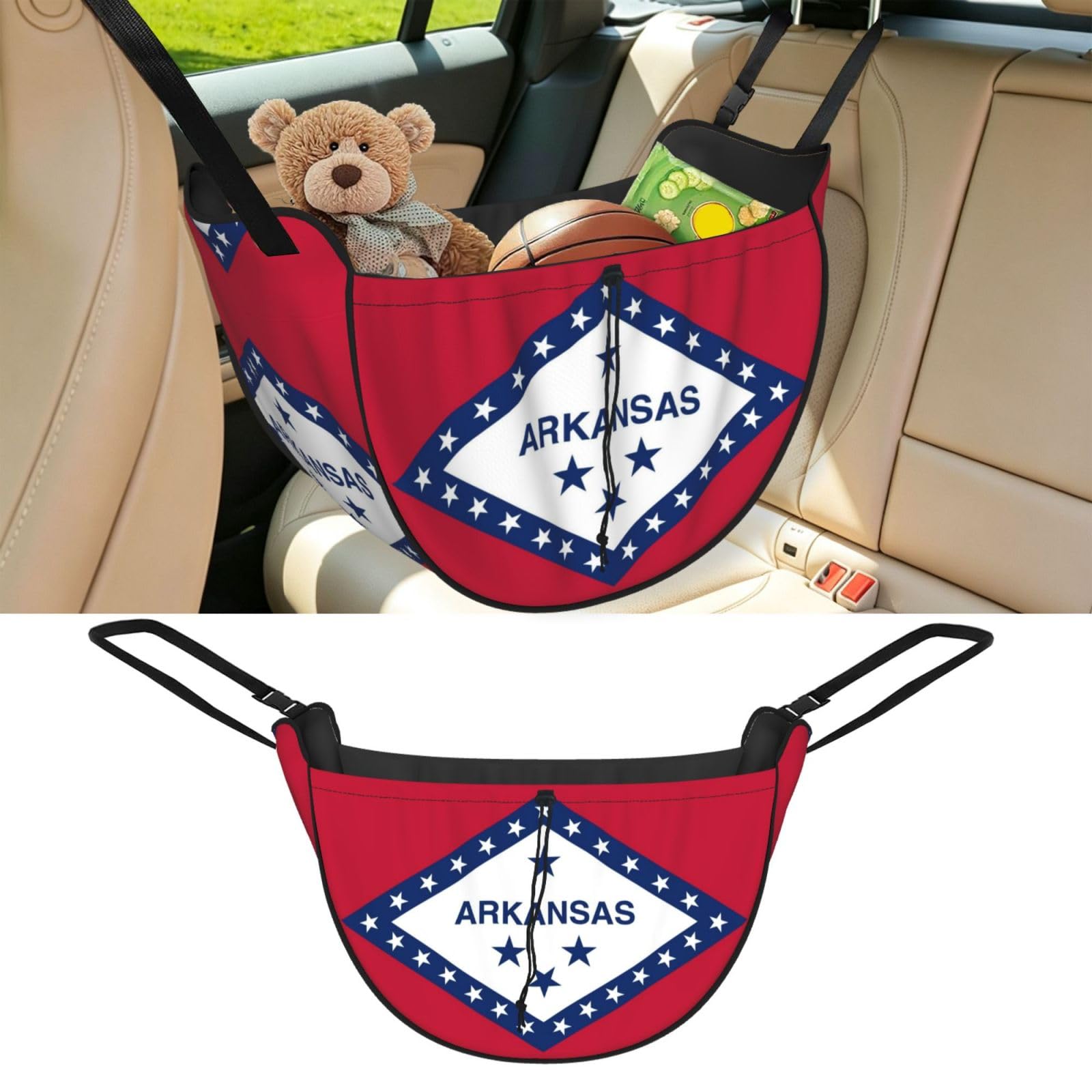 Cntdbu Black Arkansas State Flag Car Seat Organizer-Backseat Storage Bag For Travel
