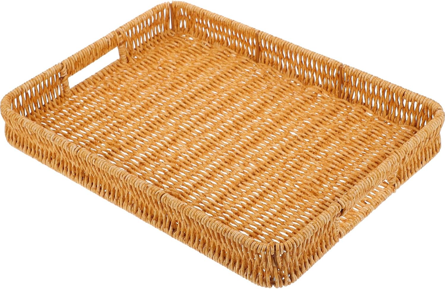 Hand-woven Rattan Bread Basket with Handles 34×24×4cm Rustic Woven Serving Tray for Kitchen and Dining Table Organizer